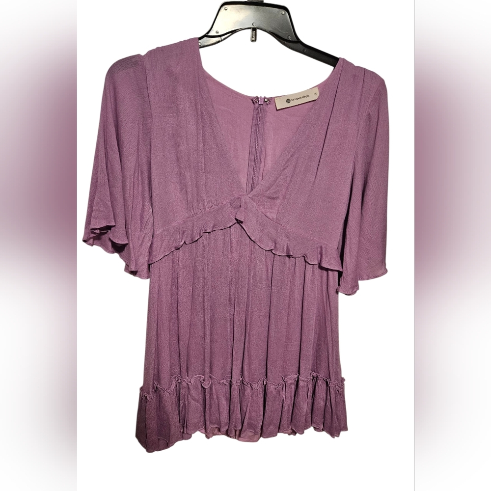 The Impeccable Pig Purple Bell Sleeve Peasant Boho Blouse Size Small